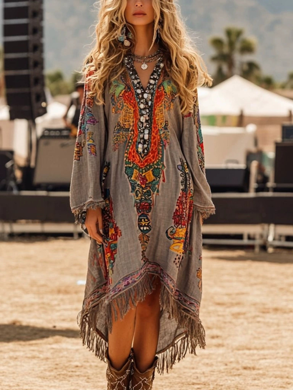 ZARA Vintage Bohemian Ethnic Fringe Collar Dress